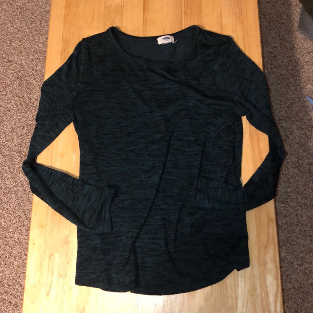 Blue long sleeve with fun sheer open back